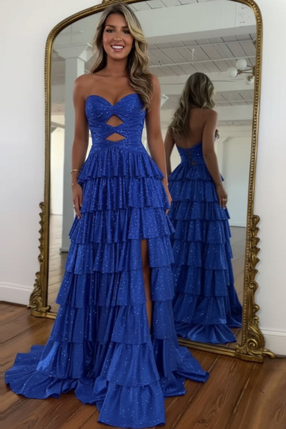 Sweetheart A-line Strapless Sleeveless Long Prom Dress with Split