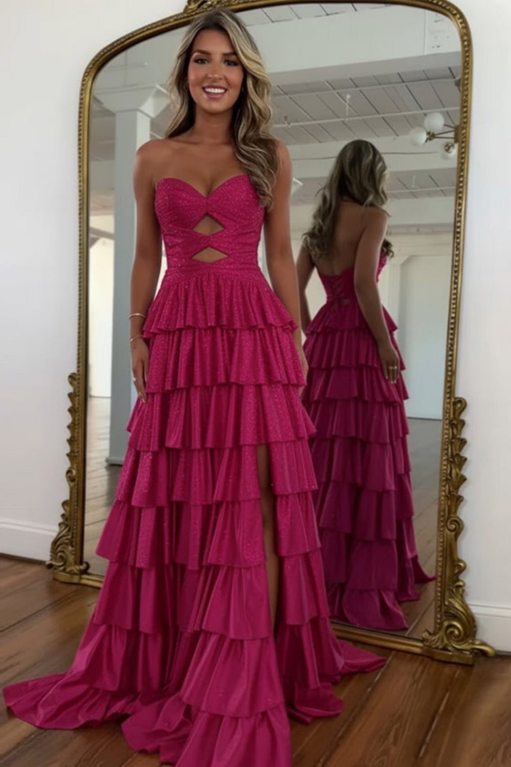 Sweetheart A-line Strapless Sleeveless Long Prom Dress with Split