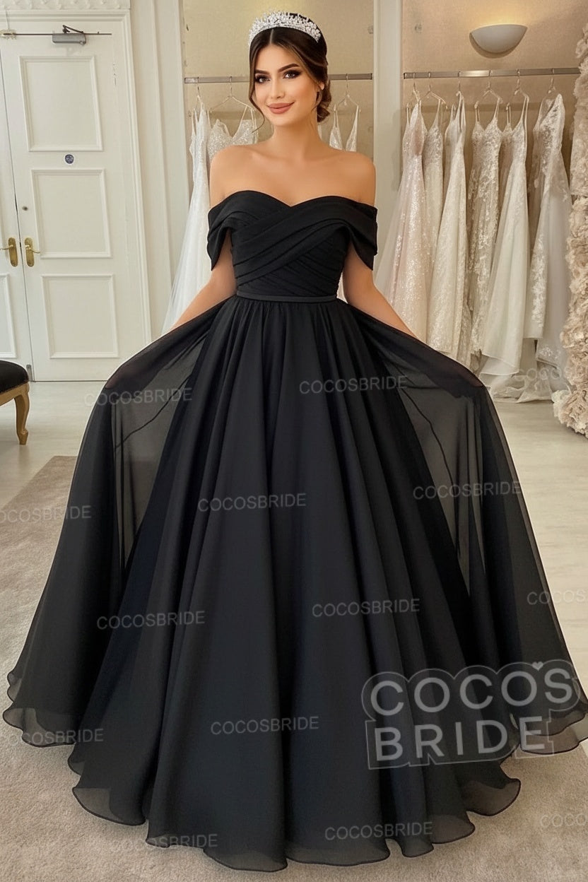 Long A-line off the Shoulder White Wedding Dress