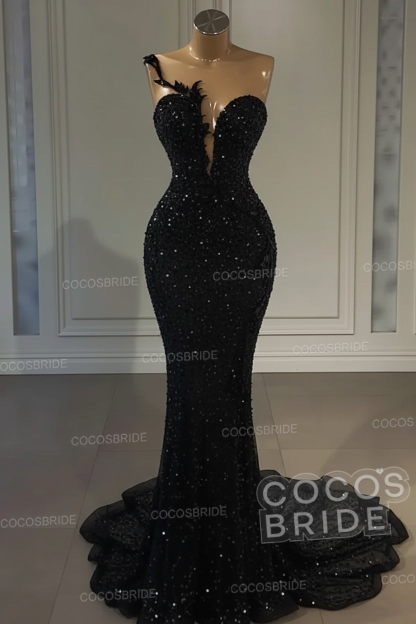 Long Mermaid Sweetheart Tulle Sequin Formal Prom Dress
