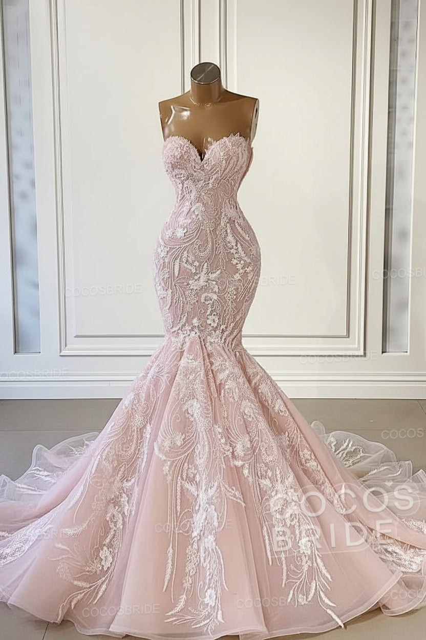 Charming Sweetheart Sleeveless Long Mermaid Wedding Dress with Appliques