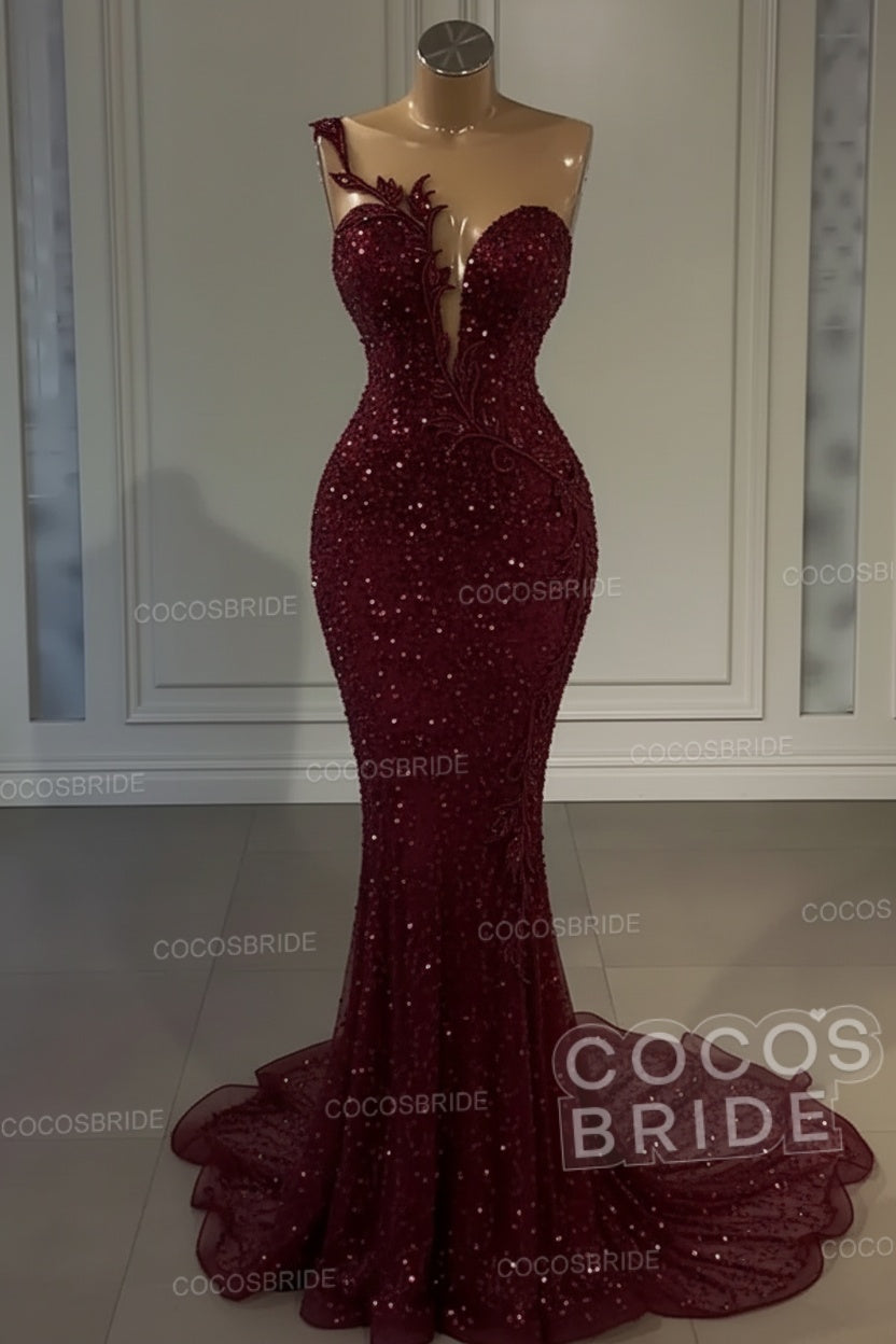 Long Mermaid Sweetheart Tulle Sequin Formal Prom Dress