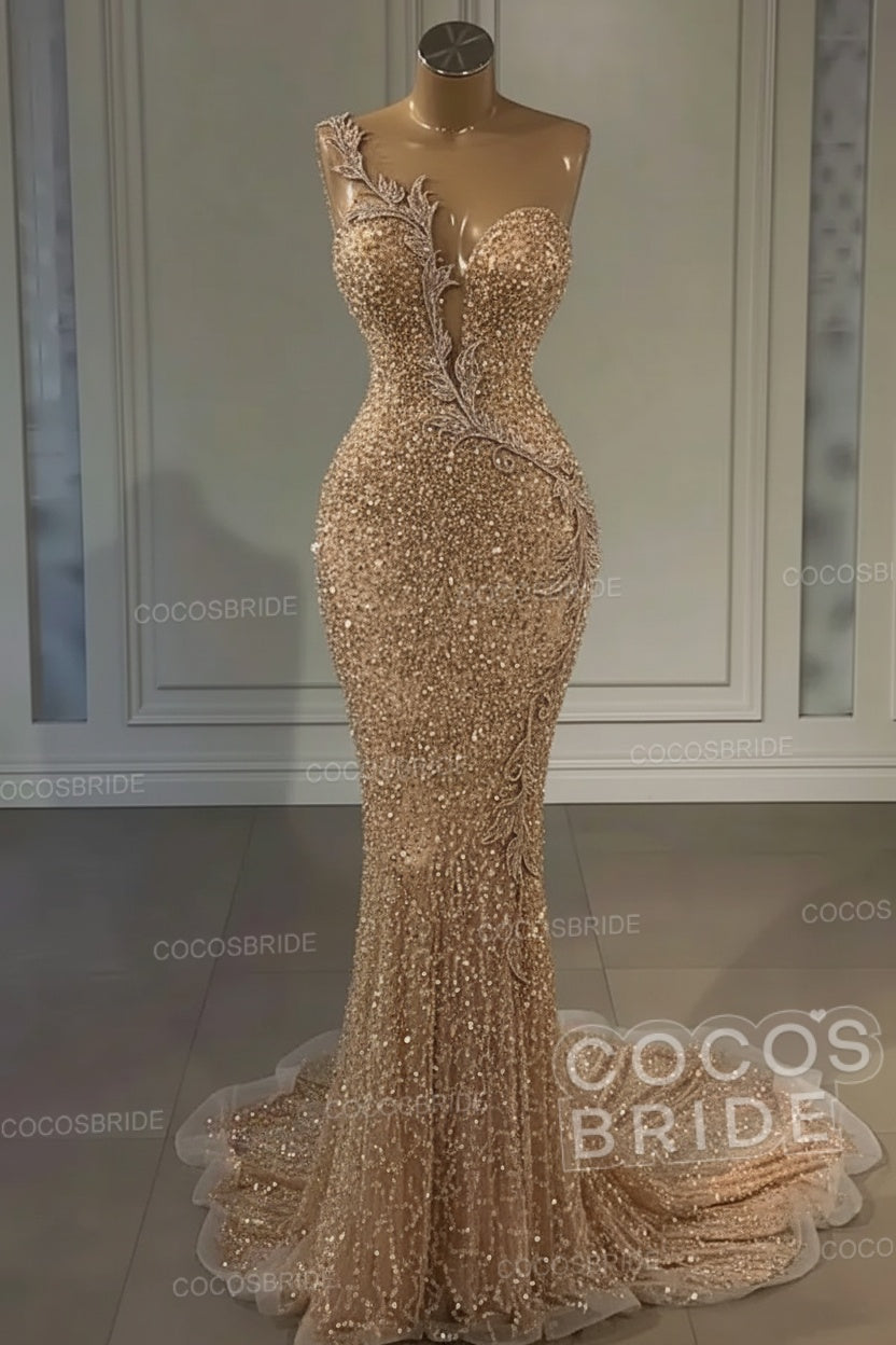Long Mermaid Sweetheart Tulle Sequin Formal Prom Dress