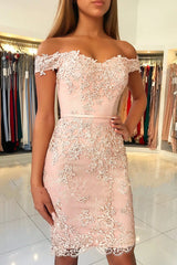 Classy Off the Shoulder Short Mermaid Prom Dress With Appliques Lace