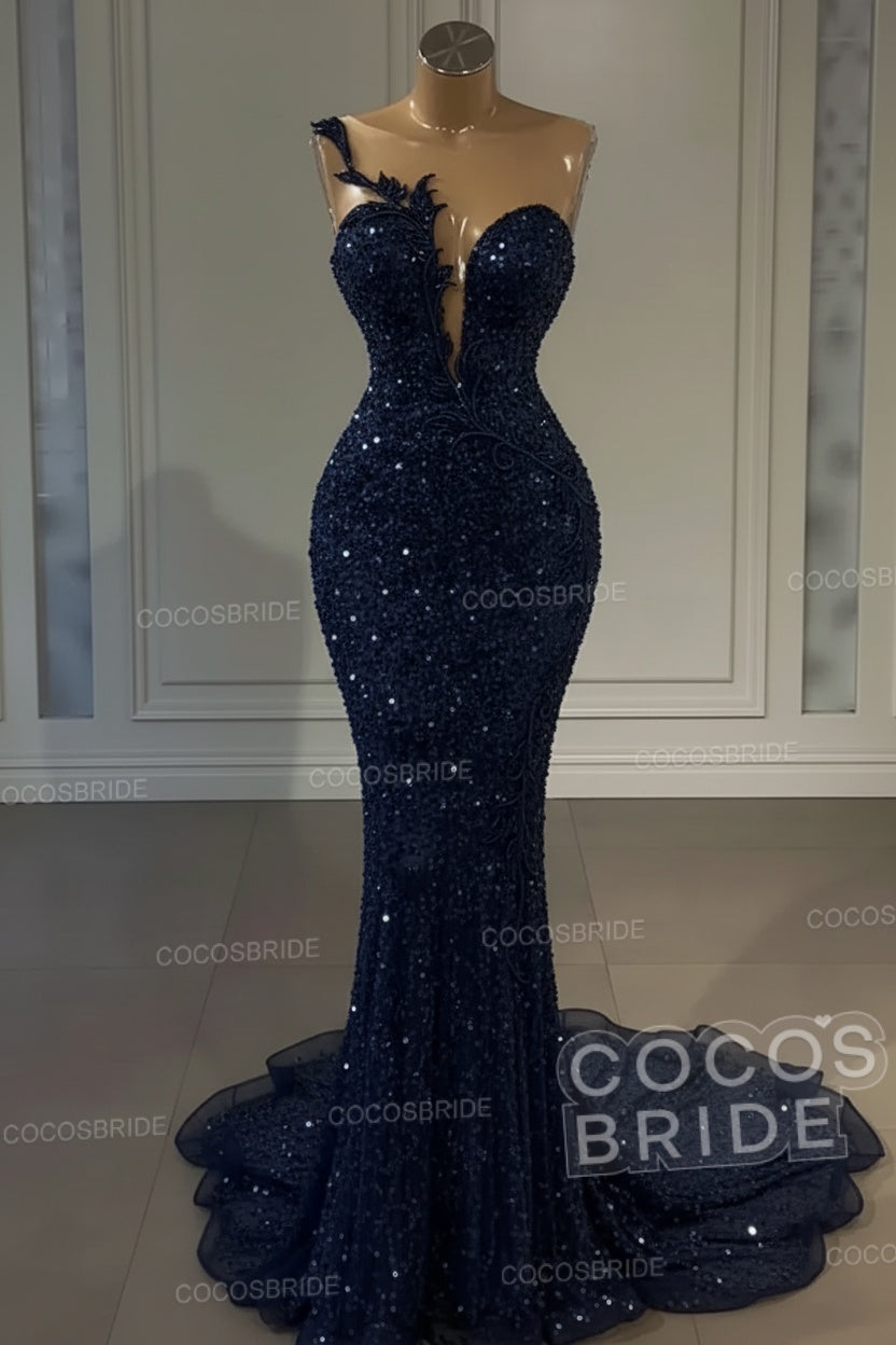 Long Mermaid Sweetheart Tulle Sequin Formal Prom Dress
