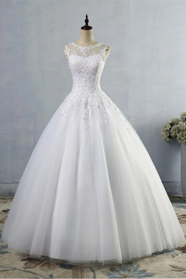 Elegant Long Tulle Lace Ball Gown Wedding Dresses