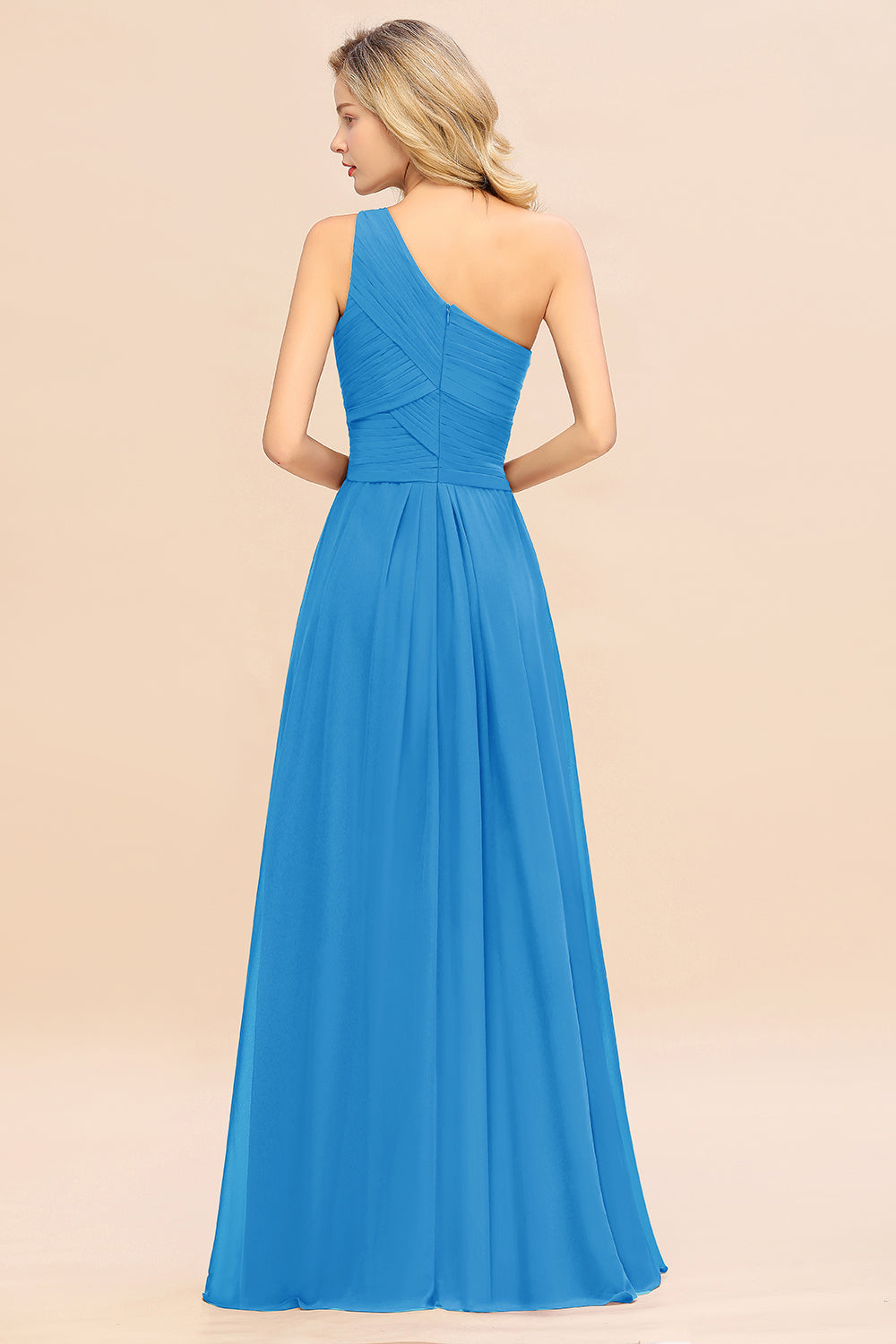 Elegant A-line Chiffon Ruffles One Shoulder Long Bridesmaid Dress