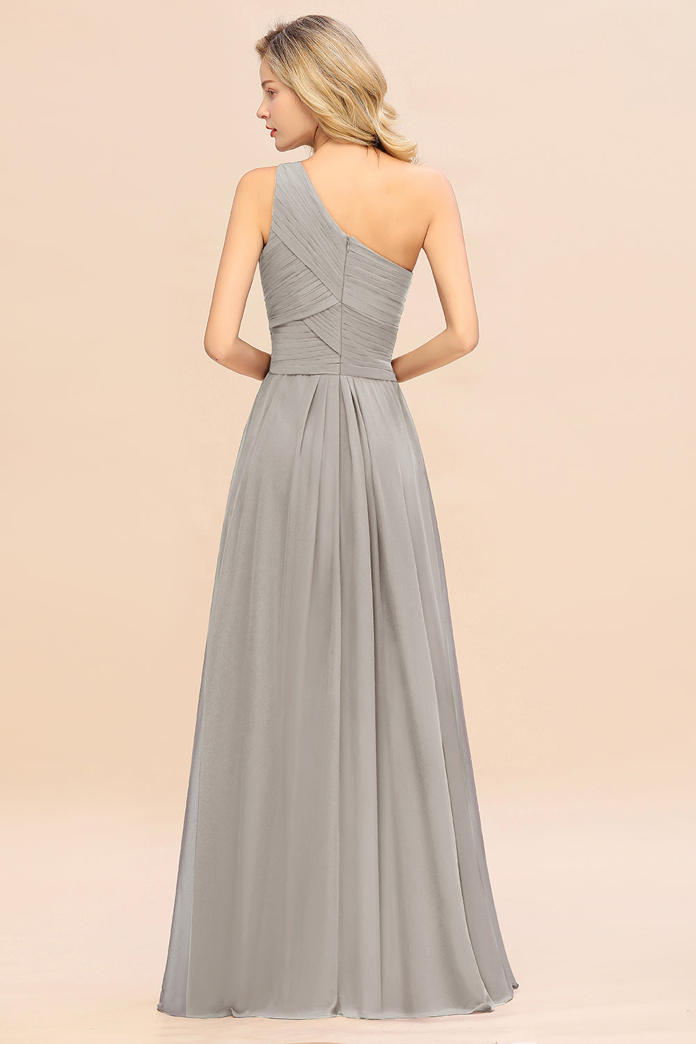 Elegant A-line Chiffon Ruffles One Shoulder Long Bridesmaid Dress