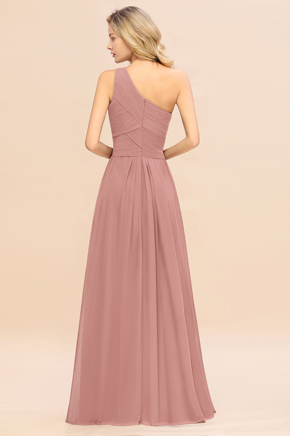 Elegant A-line Chiffon Ruffles One Shoulder Long Bridesmaid Dress