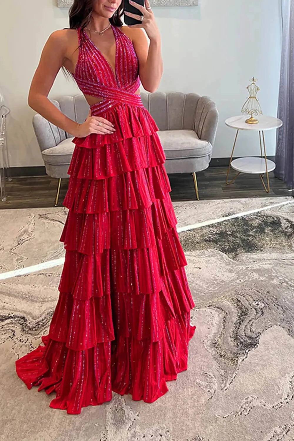 Sexy Sleeveless Halter A-line Long Prom Dress with Slit
