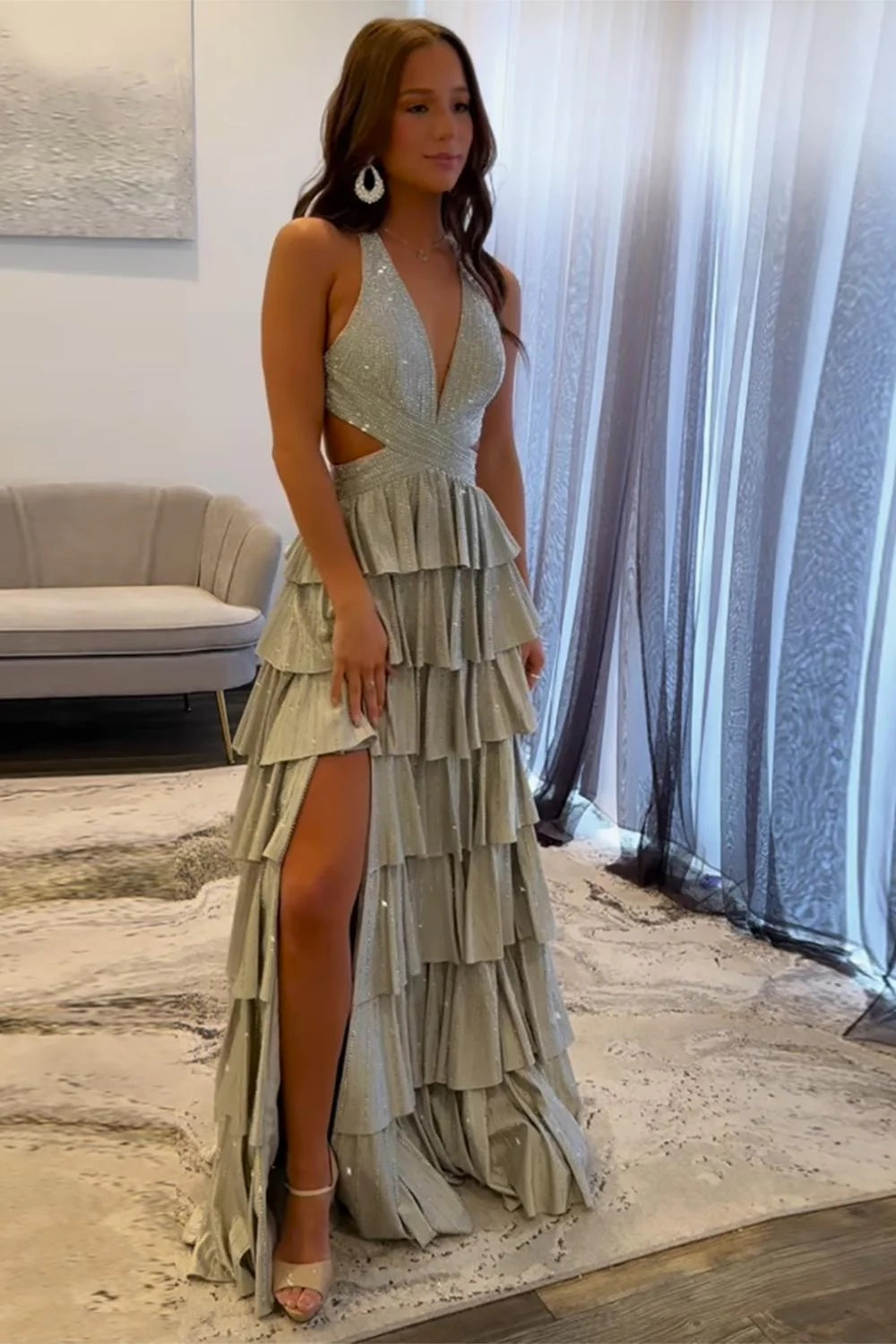 Sexy Sleeveless Halter A-line Long Prom Dress with Slit