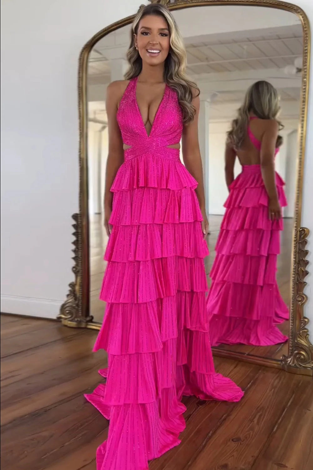 Sexy Sleeveless Halter A-line Long Prom Dress with Slit