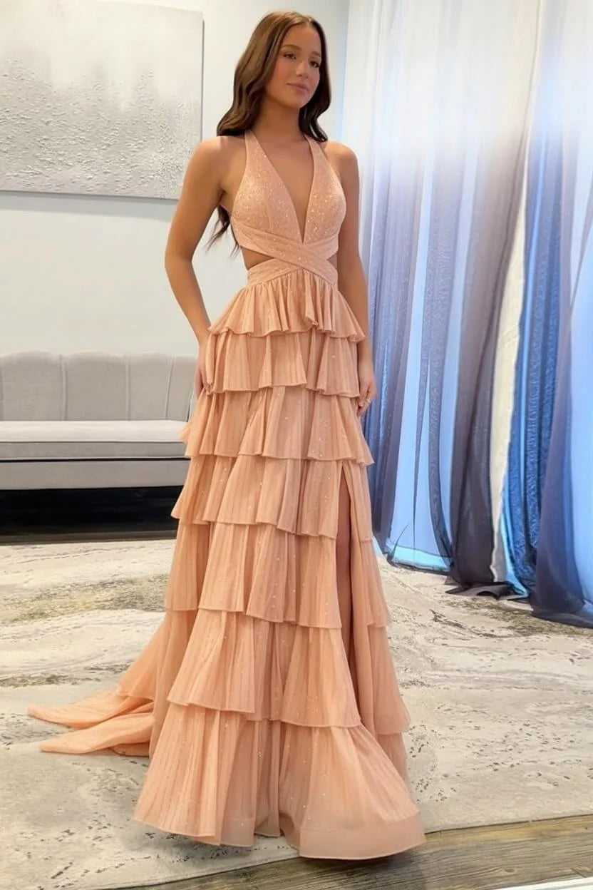 Sexy Sleeveless Halter A-line Long Prom Dress with Slit