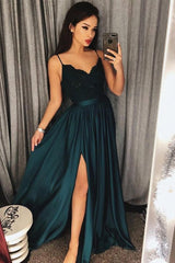 Long A-line V-neck Open Back Chiffon Prom Dress with Slit