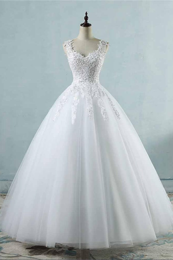 Long Sweetheart Tulle Lace-Up Ball Gown Wedding Dresses