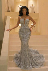 Mermaid Sweetheart Tulle Sequin Long Formal Prom Dress