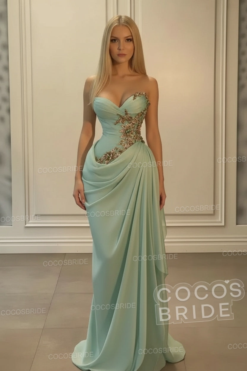 Sweetheart Mermaid Long Chiffon Prom Dress with Beads