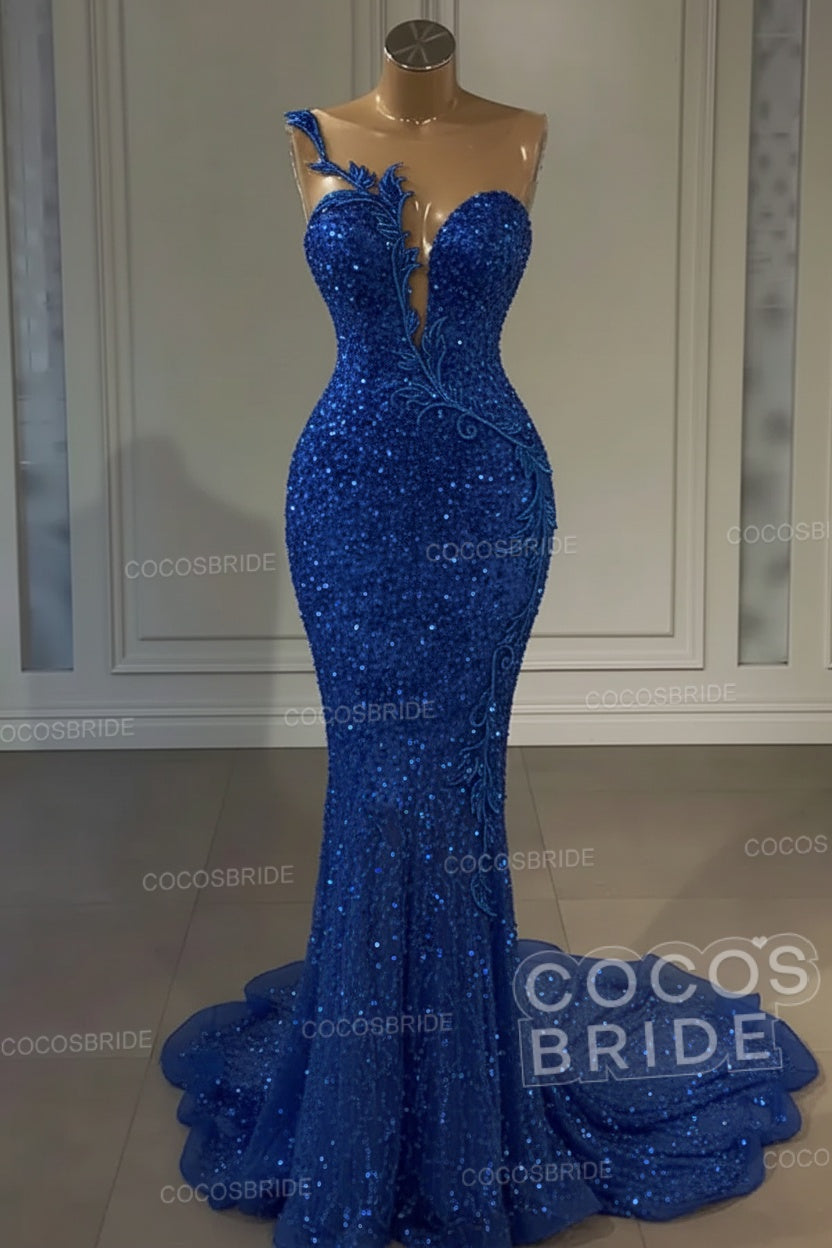 Long Mermaid Sweetheart Tulle Sequin Formal Prom Dress
