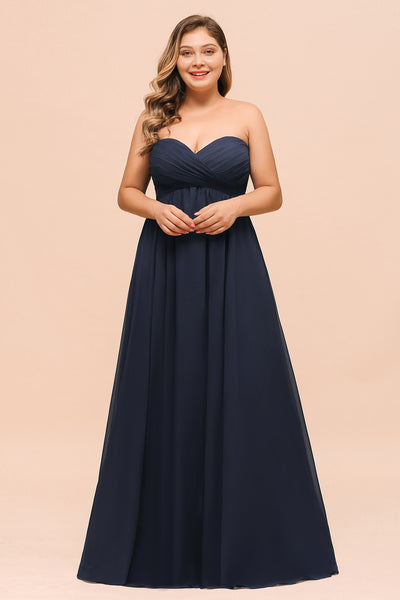 Plus Size Long Sweetheart Chiffon Dark Navy Bridesmaid Dress