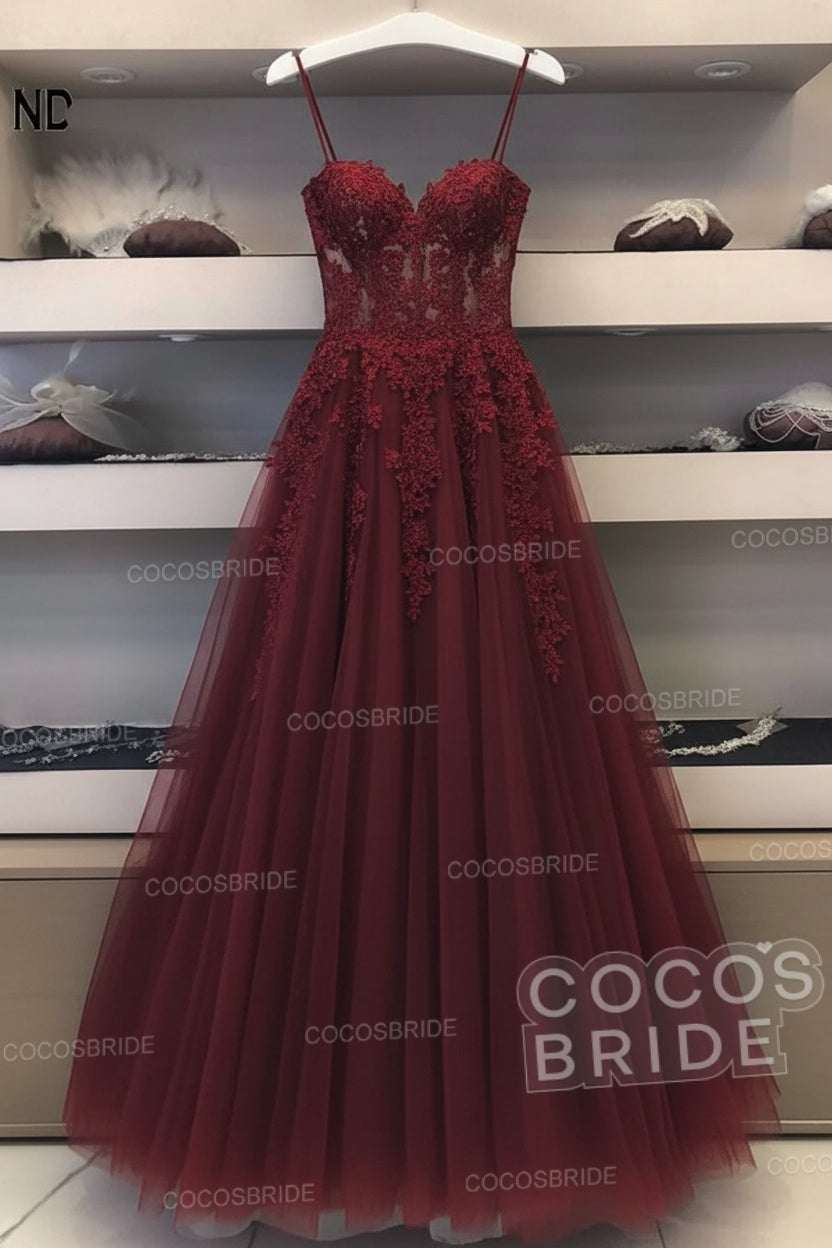 Long A-line Sweetheart Tulle Lace Wedding Dresses