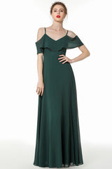 Simple Spaghetti Straps Open Back Long Bridesmaid Dress