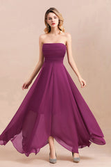 Strapless Backless Chiffon A-Line Wedding Guest Dresses