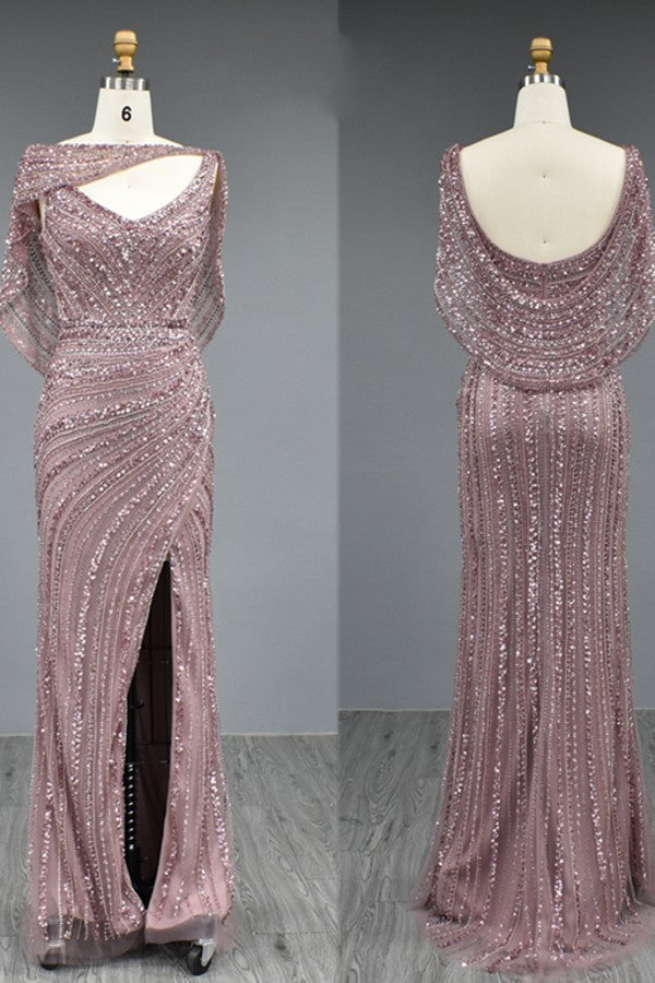 Elegant Long Mermaid V-neck Glitter Formal Evening Dresses with Slit