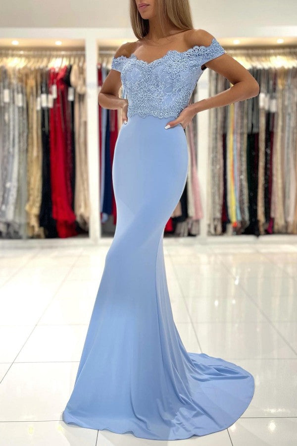 Chic Long Off the Shoulder Lace Floor Length Mermaid Prom Dress