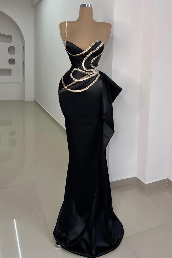 Mermaid Long Black Satin Sweetheart Prom Dress with Beadings