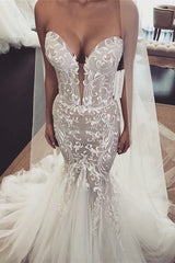 Long Sweetheart Tulle Lace Mermaid Wedding Dress