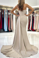 Long Mermaid Strapless Satin Prom Dress with Slit