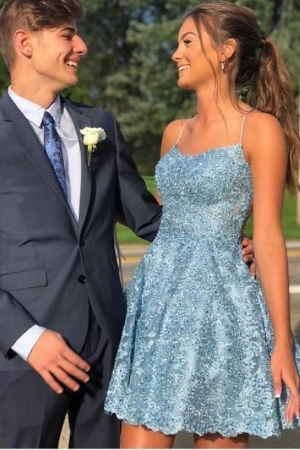 Beautiful Short Spaghetti Straps A-line Homecoming Prom Dress