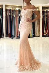Luxury Long Mermaid Off the Shoulder Glitter Prom Dress with Lace