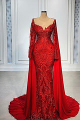 Gorgeous Long Sleeves Sweetheart Lace Formal Evening Dresses with Shawl