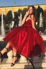 Short V-neck Organza A-line Burgundy Prom Dress
