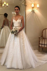 Beach Long Backless V Neck with Lace Appliques A Line Wedding Dress