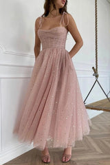 Short A-Line Ruffles Sleeveless Ankle-Length Party Dresses with Pockets