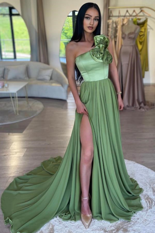 A-Line Chiffon Long Strapless Prom Dress with Split Front
