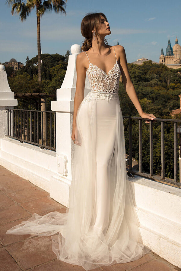 Long Sweetheart Chapel Train Tulle Mermaid Wedding Dress