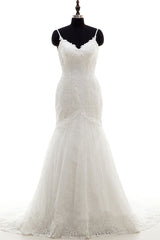 Long Sweetheart Appliques Spaghetti Strap Mermaid Wedding Dress