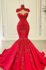 Long Mermaid High Neck Sweetheart Satin Lace Evening Formal Dresses