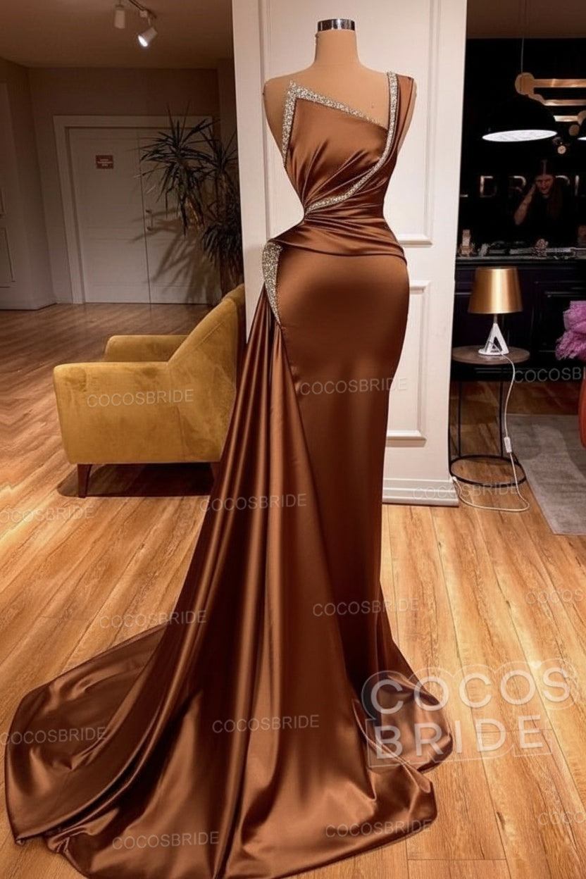 Elegant Long Mermaid One Shoulder Sleeveless Satin Prom Dress