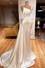 Elegant Long Mermaid One Shoulder Sleeveless Satin Prom Dress