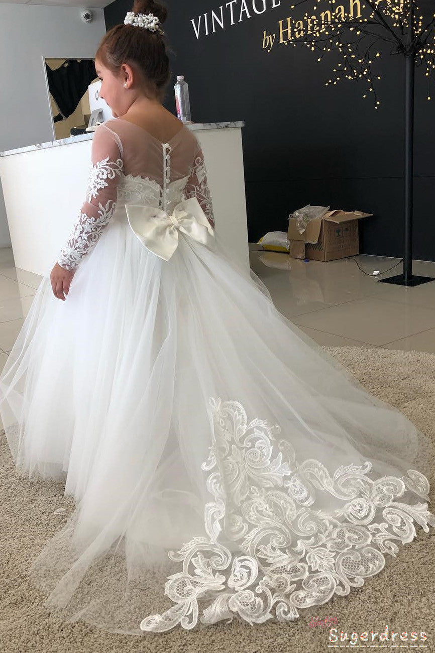 Boho Long Sleeves Lace Flower Girl Dresses