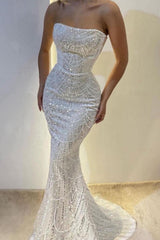 Charming Long Strapless Sleeveless Sequins Mermaid Prom Dress