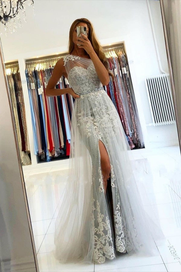 Elegant Long Mermaid One Shoulder Tulle Prom Dress with Slit