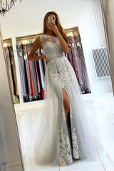 Elegant Long Mermaid One Shoulder Tulle Prom Dress with Slit