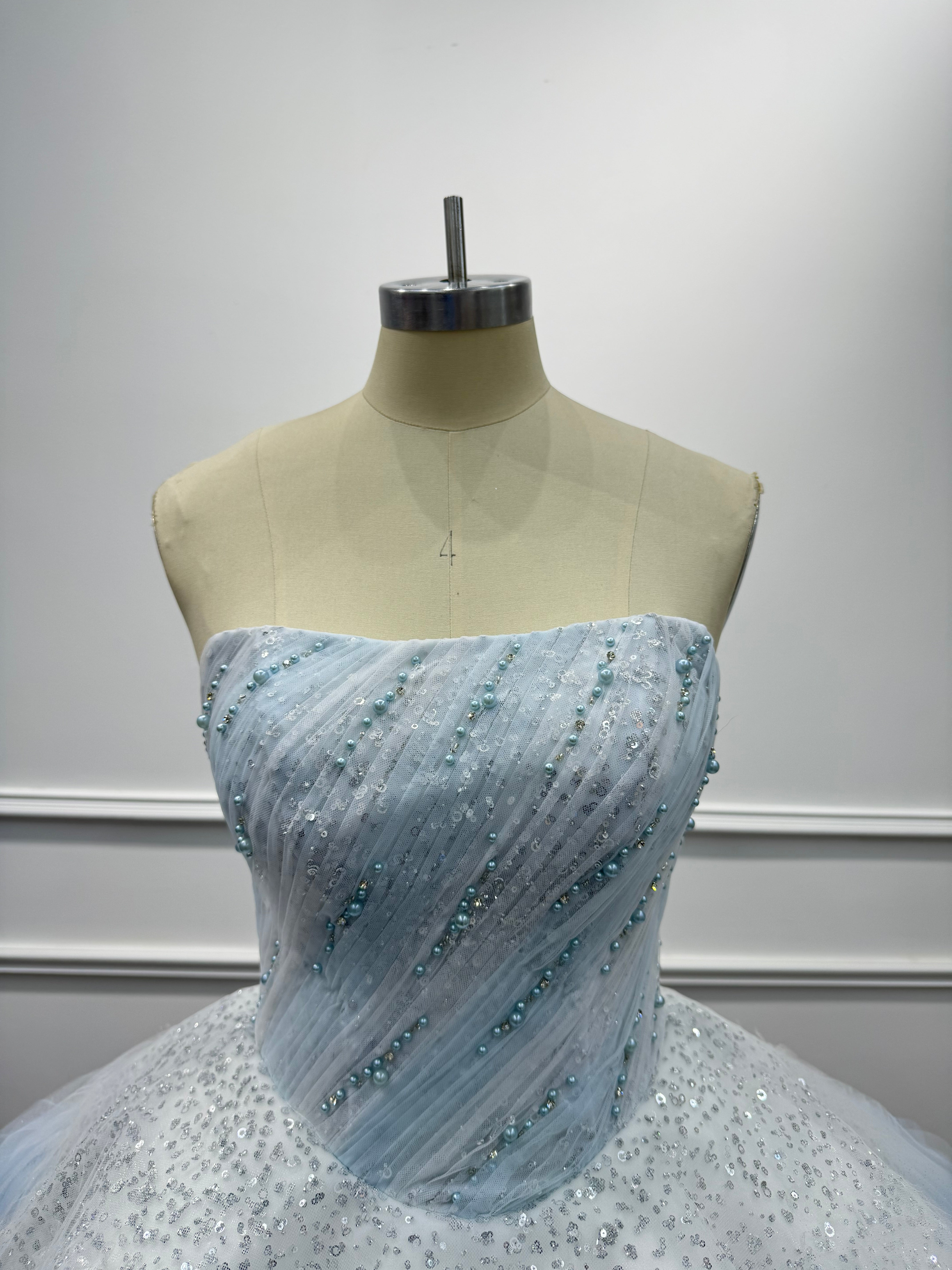 Beautiful Blue Strapless Ball Gown Homecoming Dress with Beaded