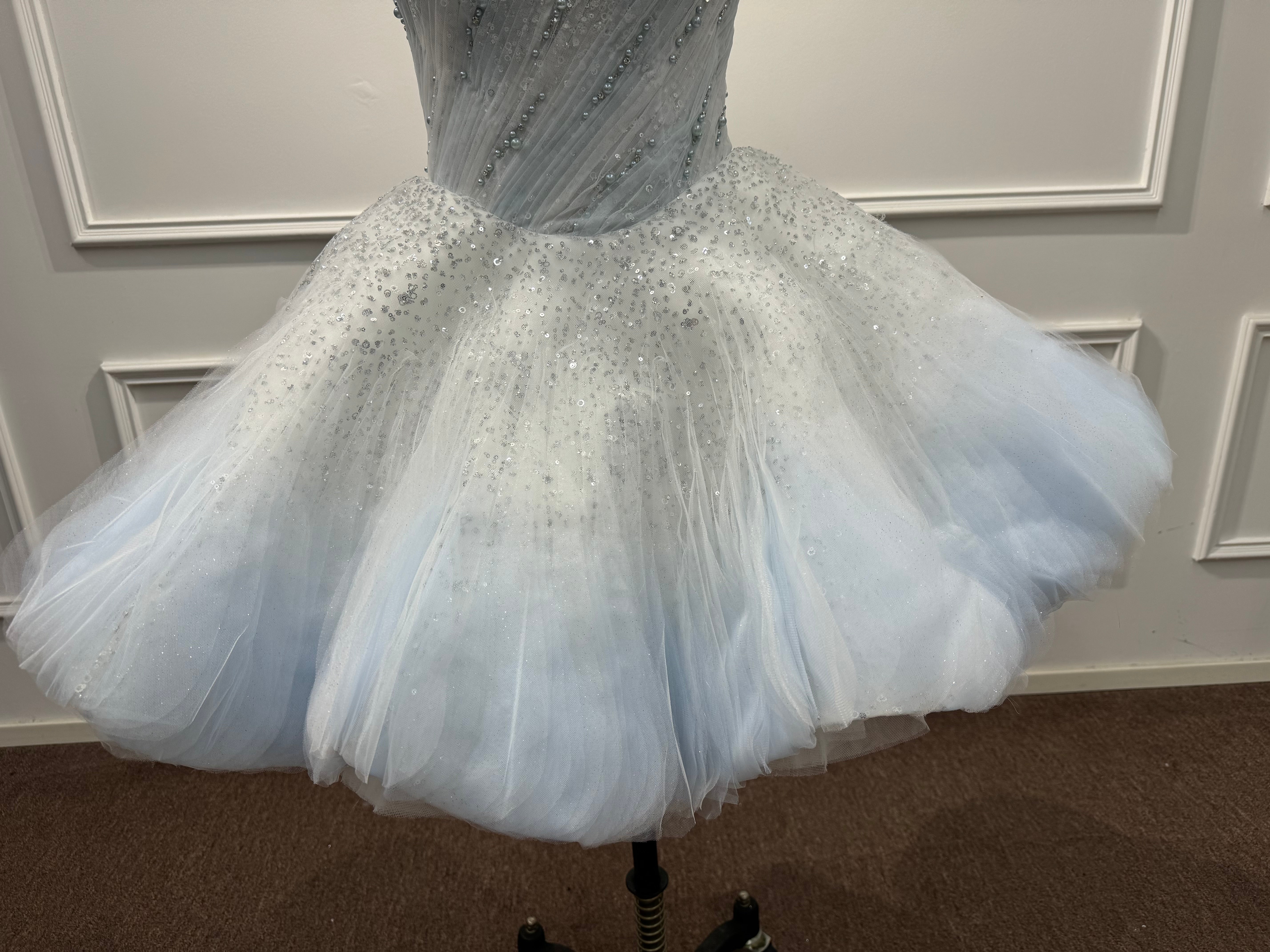 Beautiful Blue Strapless Ball Gown Homecoming Dress with Beaded