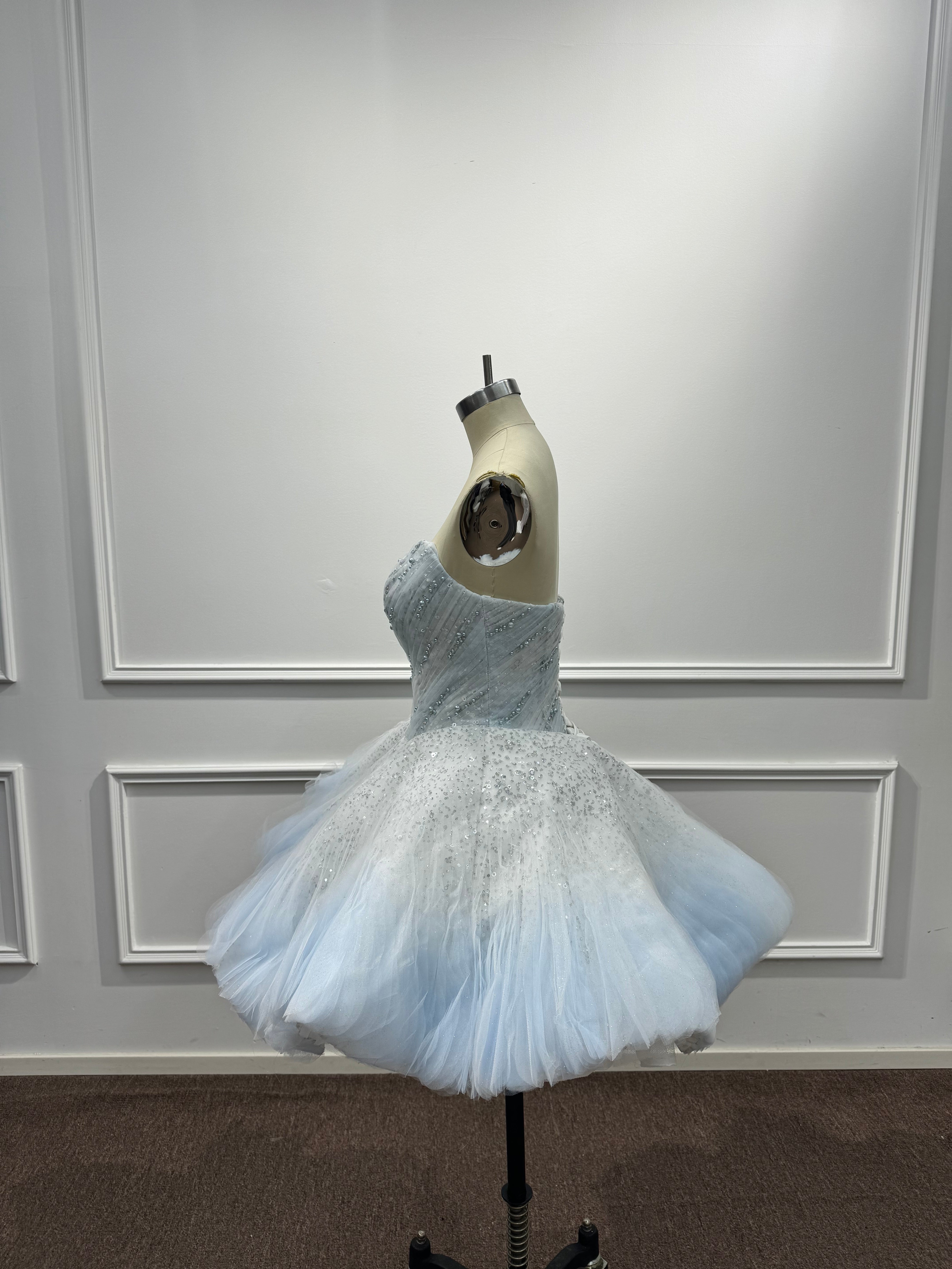 Beautiful Blue Strapless Ball Gown Homecoming Dress with Beaded